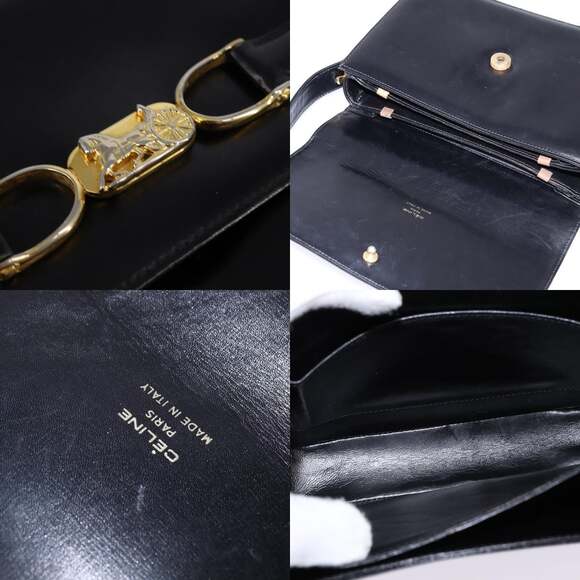 CELINE Shoulder Bag Leather Black Gold - Picture 11 of 12